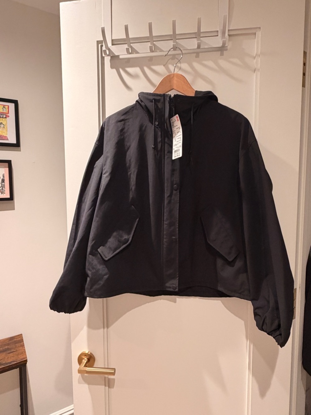 NWT Uniqlo Black Cotton Blend Short Parka